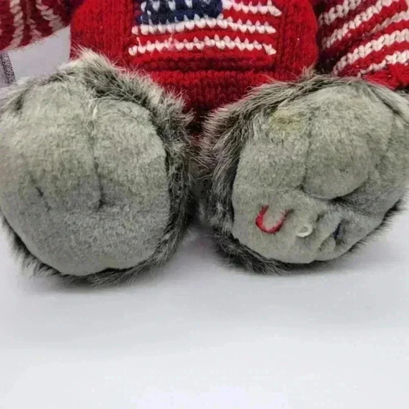 Dillars Grey Teddy Bear Patriotic USA Knitted Sweater Hoodie Soft Faux Fur - Picture 4 of 10